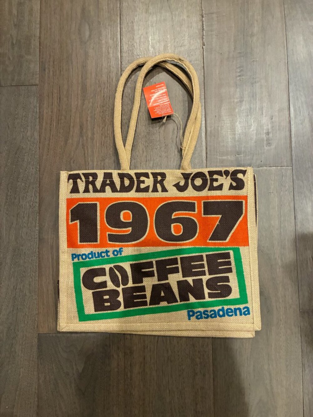 NWT Trader Joe's Large Jute Market Tote Bag Burlap Reusable Grocery Beach Bag